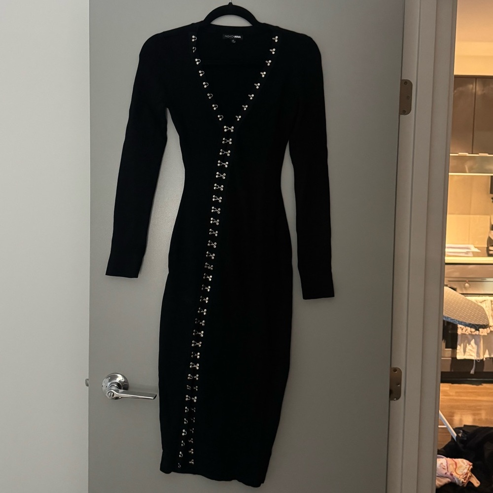 Fashion Nova Black Dress with Silver Detailing